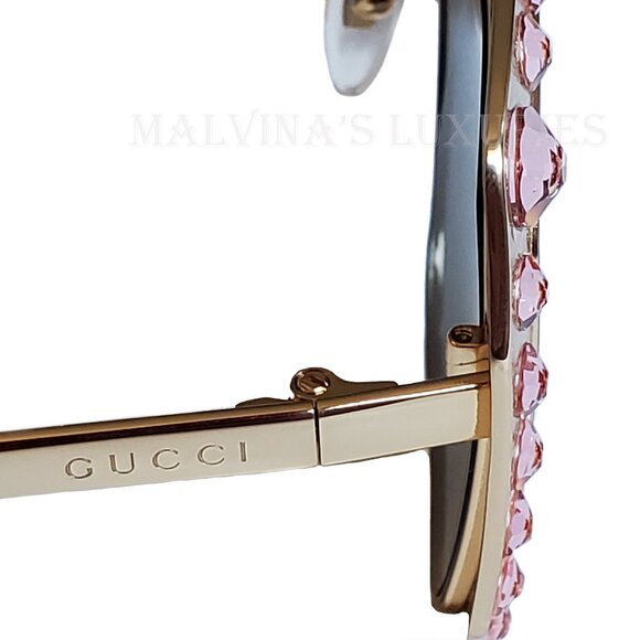 GUCCI SUNGLASSES GG0115S 003 CRYSTAL EMBELLISHED SQUARE FRAME GOLD